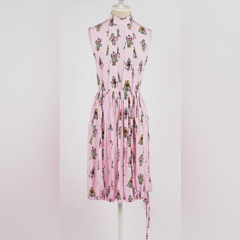 PRADA Pink ROBOT PRINT Drawstring Hem Sleeveless Spring DRESS - Picture 2 of 13